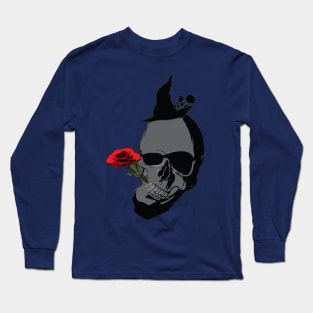 skeleton head and red rose Long Sleeve T-Shirt